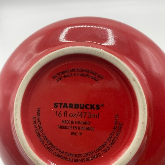 Starbucks 2019 Red Mug  With White Specks Ceramic Coffee Tea Soup Bowl 16 oz - Picture 5 of 6
